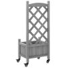 Planter with Trellis and Wheels Gray Solid Wood Fir