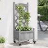 Planter with Trellis and Wheels Gray Solid Wood Fir