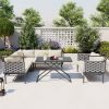 TOPMAX 5-Piece Modern Patio Sectional Sofa Set Outdoor Woven Rope Furniture Set with Glass Table and Cushions, Gray+Beige