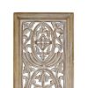 Rectangular Mango Wood Wall Panel Hand Crafted With Intricate Carving, White and Brown