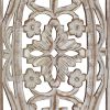 Rectangular Mango Wood Wall Panel Hand Crafted With Intricate Carving, White and Brown