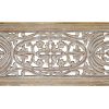 Rectangular Mango Wood Wall Panel Hand Crafted With Intricate Carving, White and Brown