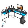 Black pockmarked particle board with triamine coating L-shaped with upper shelf 170*120*75cm computer desk with RGB light + 2 USB interfaces + 2 three