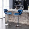 Masaccio Velvet Upholstered Adjustable Swivel Barstool, Set of 2, Blue