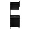 Pantry Cabinet 67" H, Four Doors, One Drawer, Three Internal Shelves, 2 External Storage Shelves, Microwave Storage Option, Four Legs, Black