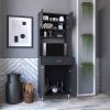 Pantry Cabinet 67" H, Four Doors, One Drawer, Three Internal Shelves, 2 External Storage Shelves, Microwave Storage Option, Four Legs, Black