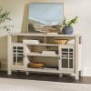 Transitional 58" 2-Door Sideboard with Windowpane Design, Ivory Oak