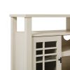 Transitional 58" 2-Door Sideboard with Windowpane Design, Ivory Oak