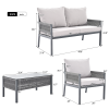 K&K 4-Piece Rope Patio Furniture Set, Outdoor Furniture with Tempered Glass Table, Patio Conversation Set Deep Seating with Thick Cushion for Backyard