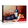 Framed Canvas Wall Art Decor Painting, Still Life Wine and Grape Fruits on Table Oil Painting Style Decoration For Restaurant, Kitchen, Dining Room, O