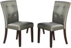 Modern Parson Chairs Silver Faux Leather Tufted Set of 2 Side Chairs Dining Seatings