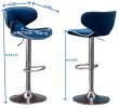 Masaccio Velvet Upholstered Adjustable Swivel Barstool, Set of 2, Blue