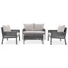 K&K 4-Piece Rope Patio Furniture Set, Outdoor Furniture with Tempered Glass Table, Patio Conversation Set Deep Seating with Thick Cushion for Backyard