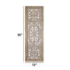 Rectangular Mango Wood Wall Panel Hand Crafted With Intricate Carving, White and Brown