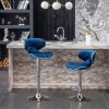 Masaccio Velvet Upholstered Adjustable Swivel Barstool, Set of 2, Blue