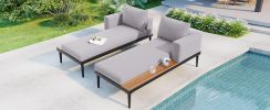 TOPMAX Modern Outdoor Daybed Patio Metal Daybed with Wood Topped Side Spaces for Drinks, 2 in 1 Padded Chaise Lounges for Poolside, Balcony, Deck, Gra