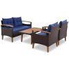 GO 4-Piece Garden Furniture, Patio Seating Set, PE Rattan Outdoor Sofa Set, Wood Table and Legs, Brown and Blue