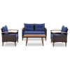 GO 4-Piece Garden Furniture, Patio Seating Set, PE Rattan Outdoor Sofa Set, Wood Table and Legs, Brown and Blue