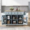 Kitchen Cart with Rubber wood Drop-Leaf Countertop ,Cabinet door internal storage racks,Kitchen Island on 5 Wheels with Storage Cabinet and 3 Drawers