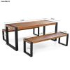 GO 3-pieces Outdoor Dining Table With 2 Benches, Patio Dining Set With Unique Top Texture, Acacia Wood Top & Steel Frame, All Weather Use, For Outdoor