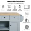 Kitchen Cart with Rubber wood Drop-Leaf Countertop ,Cabinet door internal storage racks,Kitchen Island on 5 Wheels with Storage Cabinet and 3 Drawers