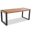 GO 3-pieces Outdoor Dining Table With 2 Benches, Patio Dining Set With Unique Top Texture, Acacia Wood Top & Steel Frame, All Weather Use, For Outdoor