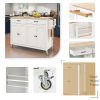 Kitchen Island Cart with Solid Wood Top and Locking Wheels,54.3 Inch Width,4 Door Cabinet and Two Drawers,Spice Rack, Towel Rack (White)