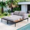 TOPMAX Modern Outdoor Daybed Patio Metal Daybed with Wood Topped Side Spaces for Drinks, 2 in 1 Padded Chaise Lounges for Poolside, Balcony, Deck, Gra