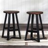 Rustic Distressed Solid Wood Round Dining Stool ‚Äì Mahogany