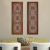 2 Piece Mango Wood Wall Panel Set with Mendallion Carving, Burnt Brown