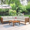 GO Wood Structure Outdoor Sofa Set with beige Cushions Exotic design Water-resistant and UV Protected texture High quality acacia wood Strong Metal Ac