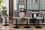 A&A Furniture,Swivel Velvet Barstools Adjusatble Seat Height from 25-33 Inch,17.7 inch base, Modern Upholstered Bar Stools with Backs Comfortable Tuft