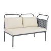 TOPMAX 5-Piece Modern Patio Sectional Sofa Set Outdoor Woven Rope Furniture Set with Glass Table and Cushions, Gray+Beige