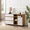 Contemporary Detailed-Door Sideboard with Open Storage ‚Äì Coastal Oak / Solid White