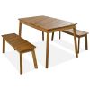 3 Pieces Acacia Wood Table Bench Dining Set For Outdoor & Indoor Furniture With 2 Benches, Picnic Beer Table for Patio, Porch, Garden, Poolside