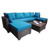 Outdoor Garden Patio Furniture 7-Piece PE Rattan Wicker Cushioned Sofa Sets and Coffee Table, patio furniture set;outdoor couch;outdoor couch patio fu