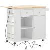 Kitchen Island with Power Outlet,Kitchen Storage Island with Drop Leaf and Rubber Wood,Open Storage and Wine Rack,5 Wheels,with Adjustable Storage for