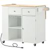 Kitchen Island with Power Outlet,Kitchen Storage Island with Drop Leaf and Rubber Wood,Open Storage and Wine Rack,5 Wheels,with Adjustable Storage for