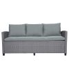 6-Piece Outdoor Rattan Wicker Set Patio Garden Backyard Sofa; Chair; Stools and Table(Gray Rattan+Gray Cushion)