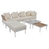 TREXM 8-Piece Patio Sectional Sofa Set with Tempered Glass Coffee Table and Wooden Coffee Table for Outdoor Oasis, Garden, Patio and Poolside (Beige C