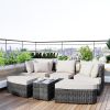 TOPMAX 6-Piece Patio Outdoor Conversation Round Sofa Set, PE Wicker Rattan Separate Seating Group with Coffee Table, Beige