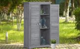 TOPMAX Wooden Garden Shed 3-tier Patio Storage Cabinet Outdoor Organizer Wooden Lockers with Fir Wood (Gray Wood Color -Shutter Design)