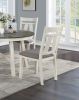 Dining Room Furniture 5pc Dining Set Round Table And 4x Side Chairs Gray Fabric Cushion Seat White Clean Lines Wooden Table Top