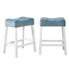 Morovo Set of 2 Velvet Counter Height Stools with Tufted Saddle Seats, White-Wash Finish, Blue