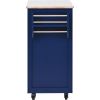 K&K Store Kitchen Cart with Rubber Wood Countertop , Kitchen Island has 8 Handle-Free Drawers Including a Flatware Organizer and 5 Wheels for Kitchen