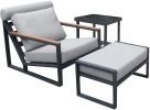 Modern Aluminum Lounge Chairs Sets; Outdoor Furniture Reclining with Ottoman; Cushions and Side Table