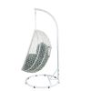 ACME Simona Patio Swing Chair with Stand in Green Fabric & White Wicker 45032