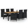 7 Piece Patio Dining Set with Cushions Poly Rattan Black