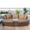 TOPMAX 6-Piece Patio Outdoor Conversation Round Sofa Set, PE Wicker Rattan Separate Seating Group with Coffee Table, Brown