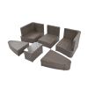 TOPMAX 6-Piece Patio Outdoor Conversation Round Sofa Set, PE Wicker Rattan Separate Seating Group with Coffee Table, Brown